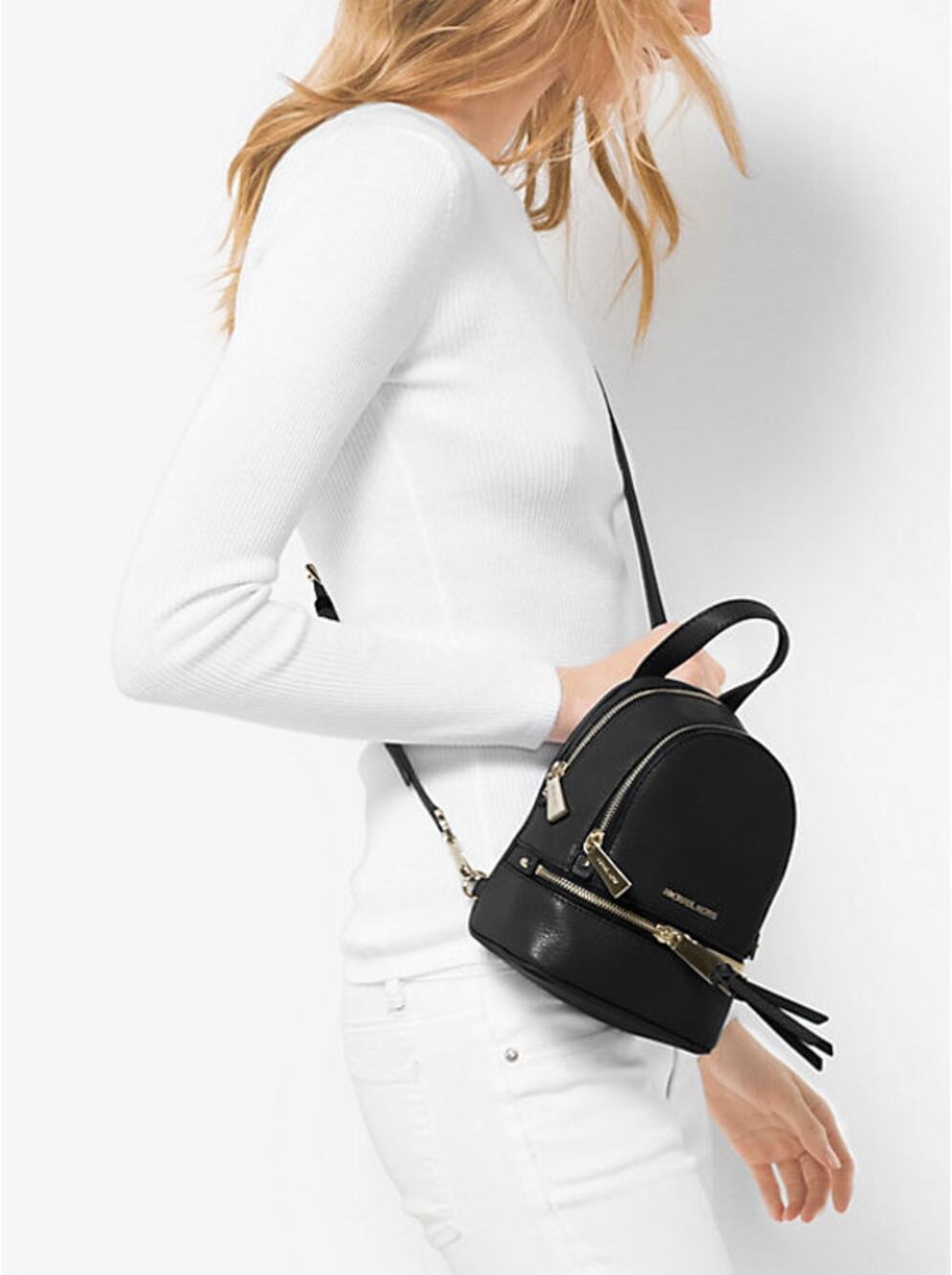 Michael Kors black leather Rhea Mini Leather Backpack